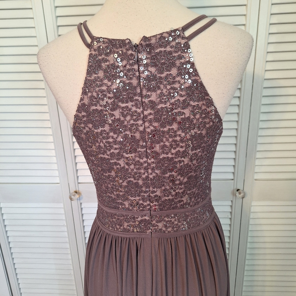 Nightway halter shimmer sequin lace maxi dress sz 8 *AH - Picture 8 of 9